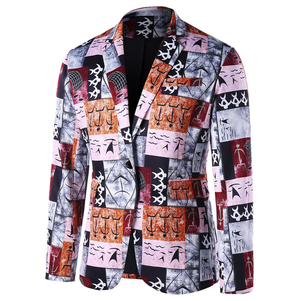 Single Button Ancient Words Print Blazer