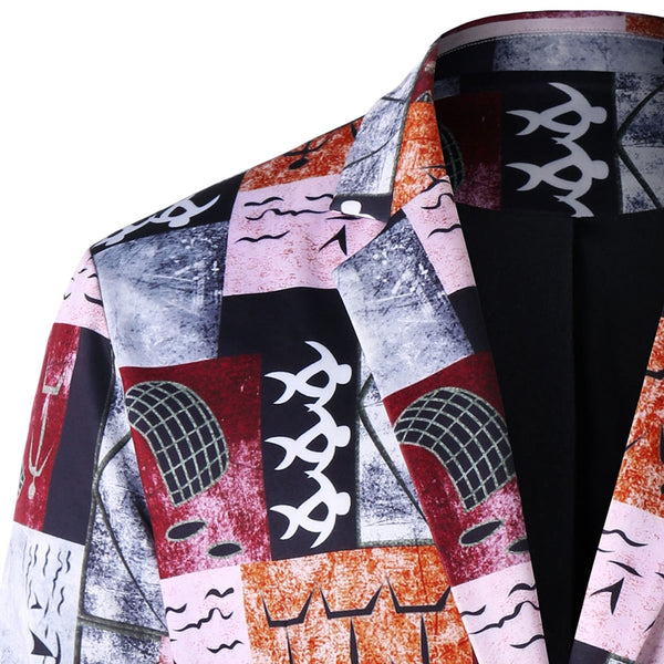Single Button Ancient Words Print Blazer