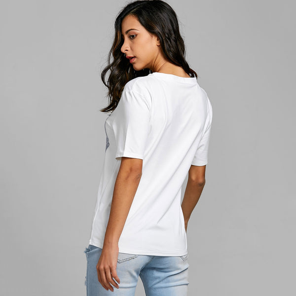 Short Sleeve Bra Print T-shirt