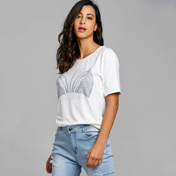 Short Sleeve Bra Print T-shirt