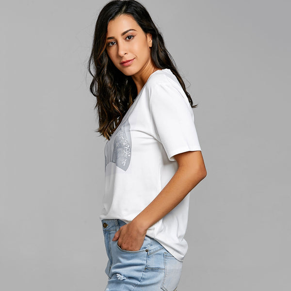 Short Sleeve Bra Print T-shirt