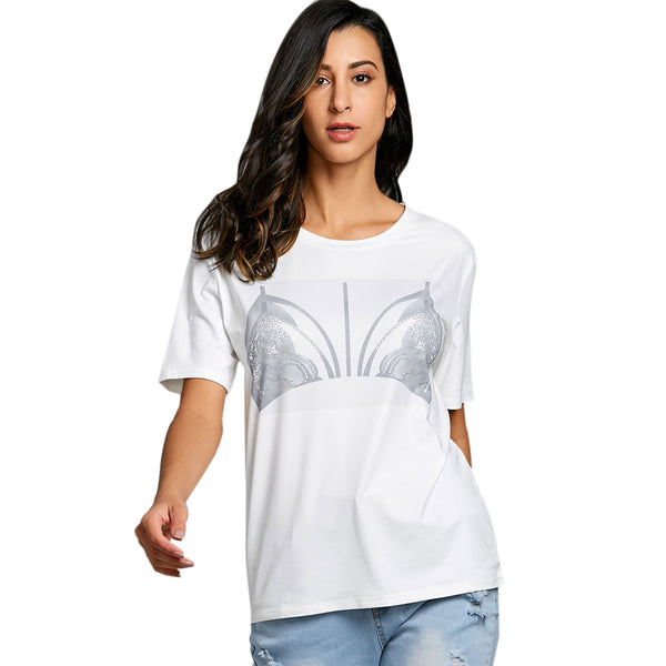 Short Sleeve Bra Print T-shirt