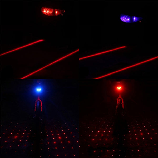 2 Laser+ 5 LED Flashing Lamp Light Rear Cycling Bicycle Bike Tail Safety Warning