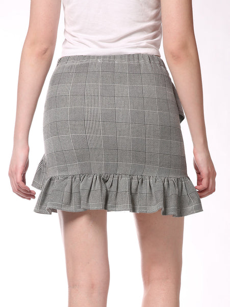 FRENCH BAZAAR Plaid Swing Ruffle Mini Bodycon Skirt