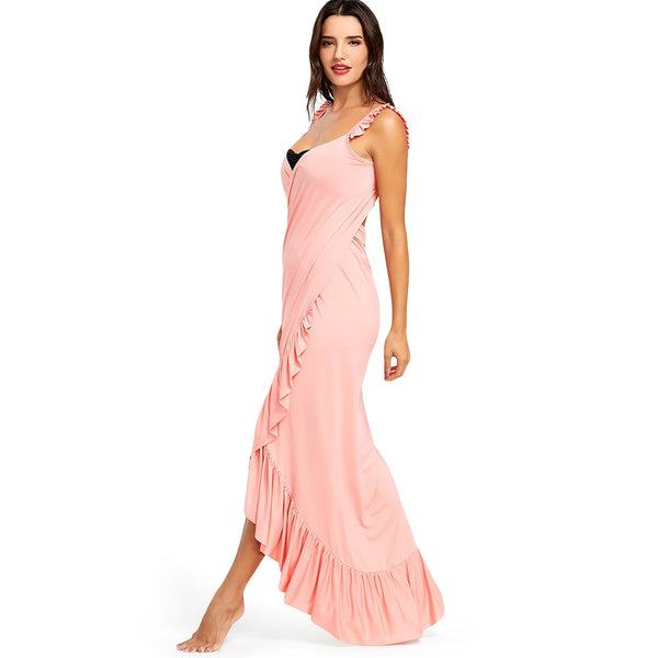 Long Flounce Wrap Cover Up Dress