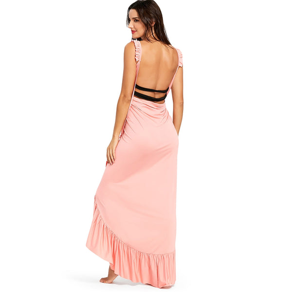 Long Flounce Wrap Cover Up Dress