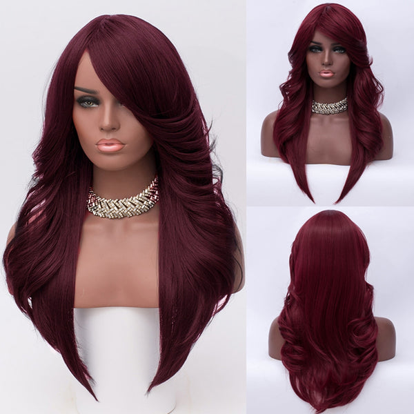 64cm Micro-curly Synthetic Wig Elegant Wind Red Hairpiece for Women