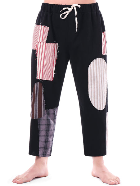 Drawstring Patchwork Striped Pants