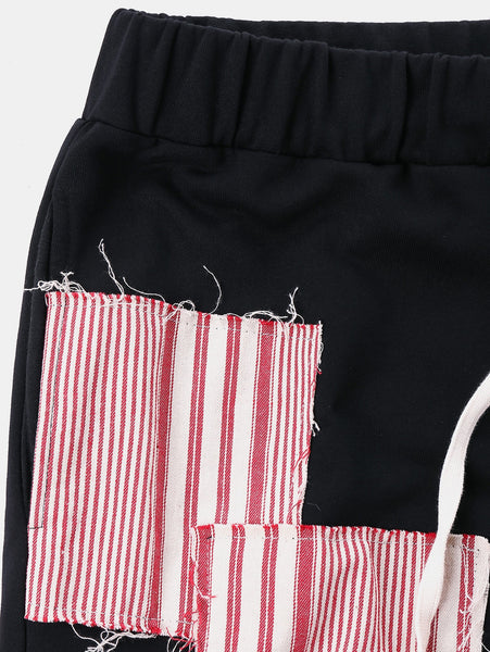Drawstring Patchwork Striped Pants