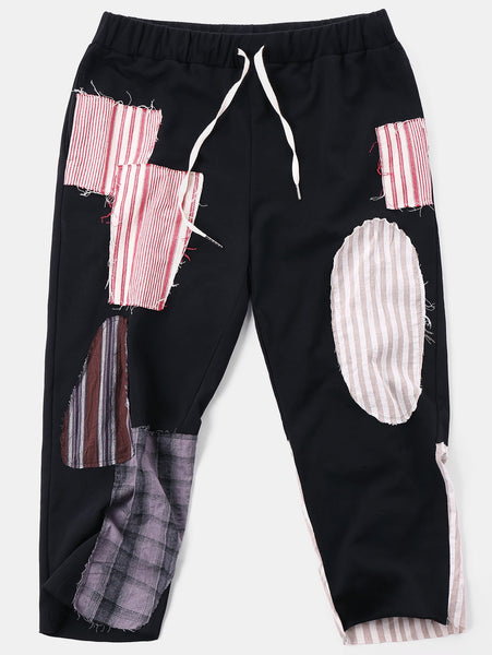 Drawstring Patchwork Striped Pants