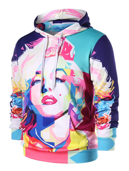 Drawstring 3D Girl Print Hoodie