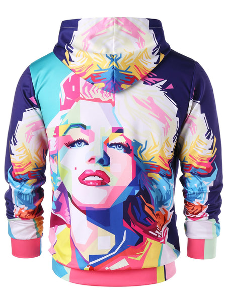 Drawstring 3D Girl Print Hoodie