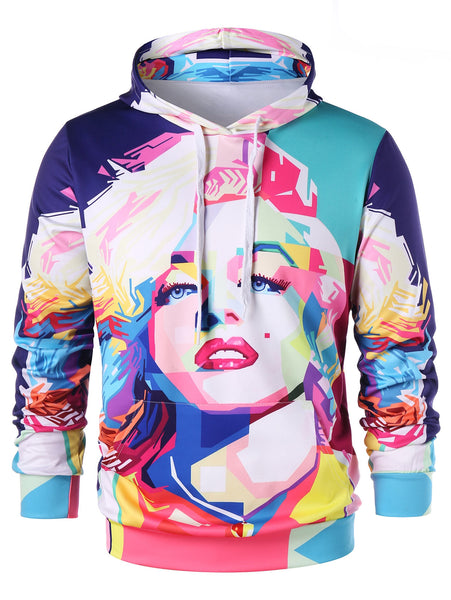 Drawstring 3D Girl Print Hoodie