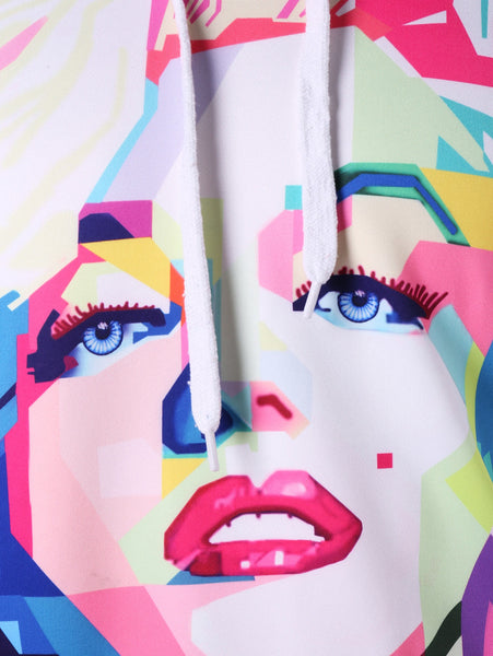 Drawstring 3D Girl Print Hoodie