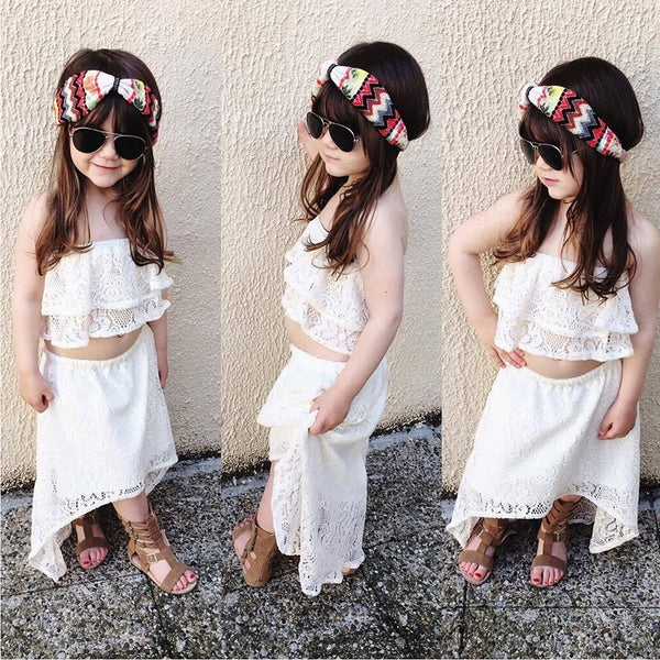 Kids Baby Girls Outfits Clothes Lace T-shirt Tops and Tutu Dress Skirt