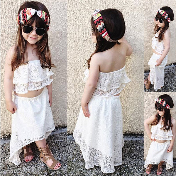 Kids Baby Girls Outfits Clothes Lace T-shirt Tops and Tutu Dress Skirt