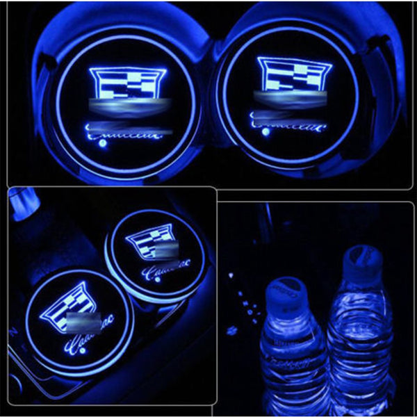 A pair LED Car Cup Holder Pad Mat for Cadillac Auto Atmosphere Lights Xmas Gift