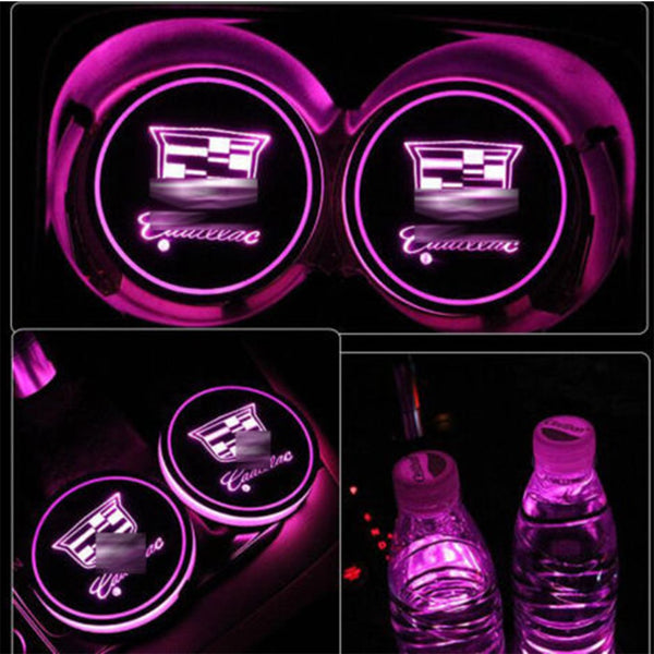 A pair LED Car Cup Holder Pad Mat for Cadillac Auto Atmosphere Lights Xmas Gift