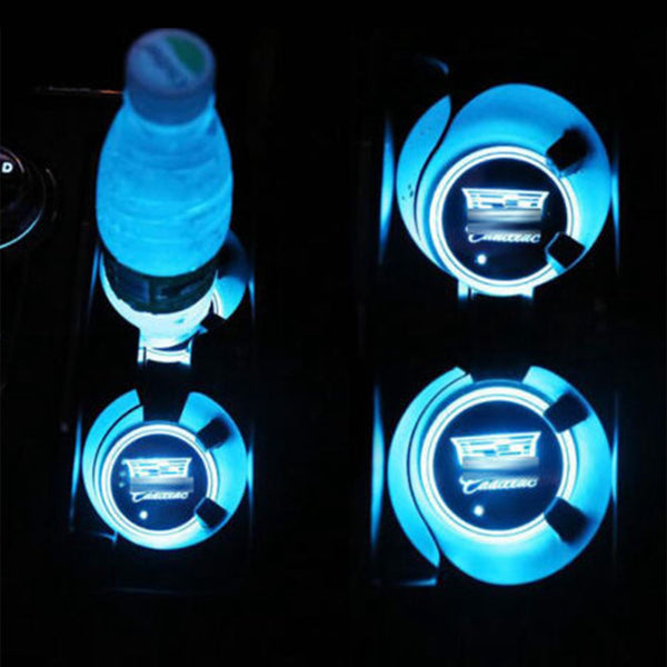 A pair LED Car Cup Holder Pad Mat for Cadillac Auto Atmosphere Lights Xmas Gift