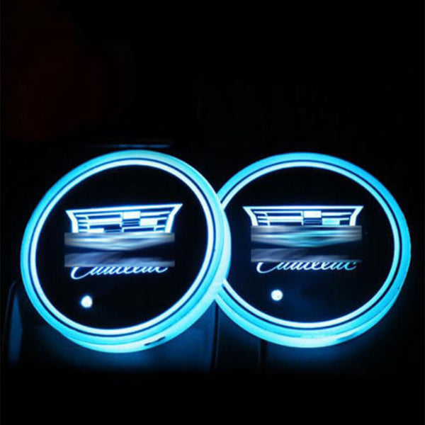 A pair LED Car Cup Holder Pad Mat for Cadillac Auto Atmosphere Lights Xmas Gift