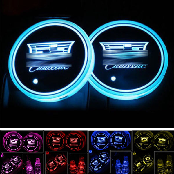 A pair LED Car Cup Holder Pad Mat for Cadillac Auto Atmosphere Lights Xmas Gift
