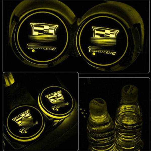 A pair LED Car Cup Holder Pad Mat for Cadillac Auto Atmosphere Lights Xmas Gift