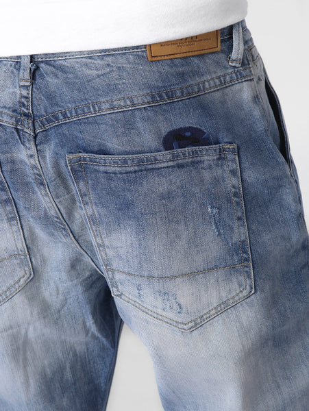 Destroy Wash Distressed Floral Embroidery Jeans