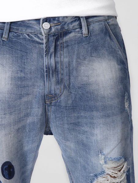 Destroy Wash Distressed Floral Embroidery Jeans