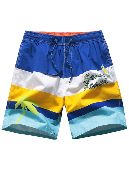 High Waist Drawstring Color Block Board Shorts