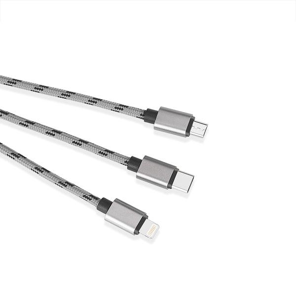 Rapid Series 2.4A 3 in 1 Type-C + 8 Pin + Micro USB Cable