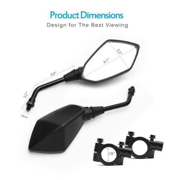 Universal Hawk-eye Motorcycle Convex Rear View Mirror - with 10mm Bolt, 7/8" Handle Bar Mount Clamp for Cruiser, Suzuki, Honda, Victory and More