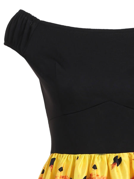 Abstract Print Knee Length Flare Dress