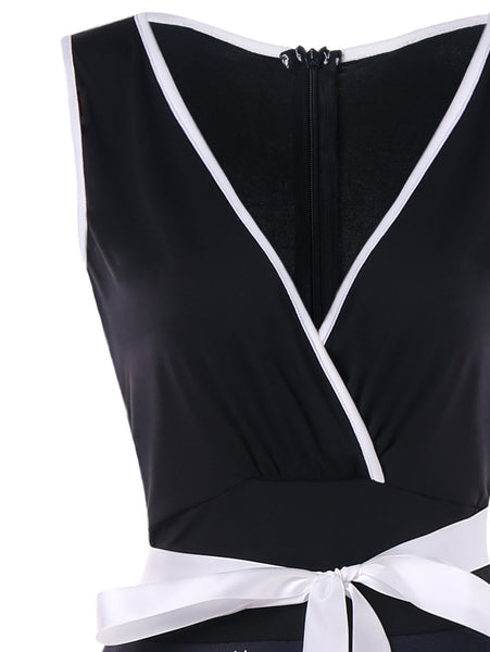 V Neck Cat Print Midi Surplice Dress