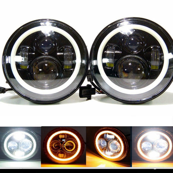 7inch Round  Beam Headlights Halo Angle Eyes For Jeep 97-15 Wrangler JK/TJ/LJ
