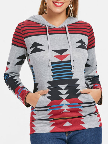 Casual Geometric Pattern Long Sleeves Hoodie For Women