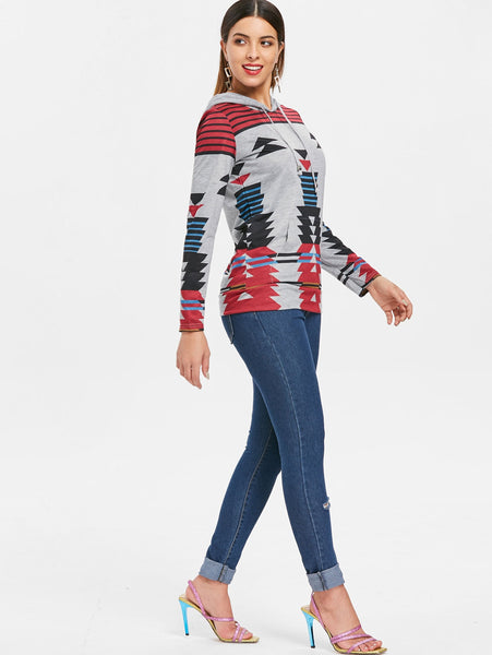 Casual Geometric Pattern Long Sleeves Hoodie For Women
