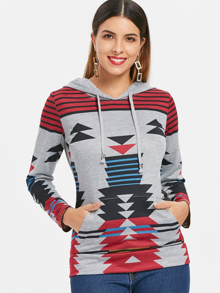 Casual Geometric Pattern Long Sleeves Hoodie For Women