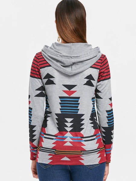 Casual Geometric Pattern Long Sleeves Hoodie For Women