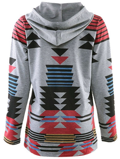 Casual Geometric Pattern Long Sleeves Hoodie For Women