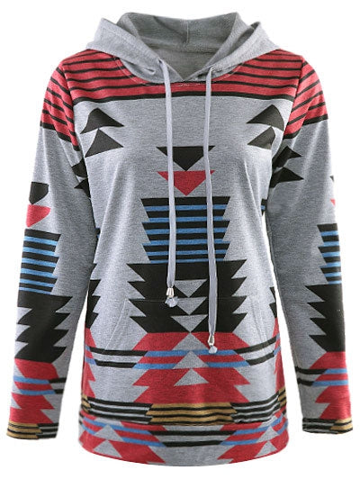 Casual Geometric Pattern Long Sleeves Hoodie For Women