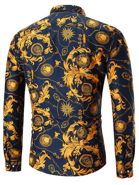 Vintage Flower Chain Print Long Sleeve Shirt