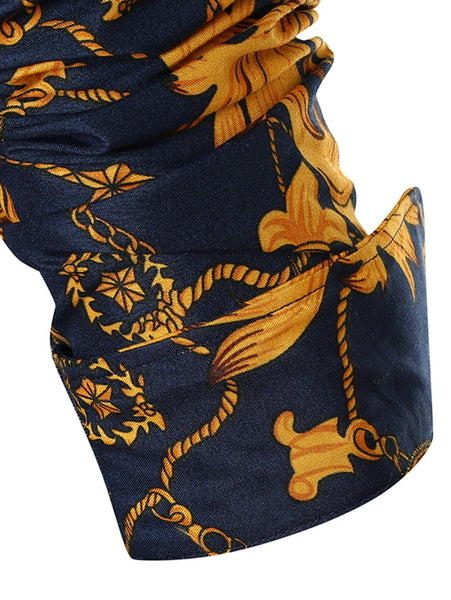 Vintage Flower Chain Print Long Sleeve Shirt