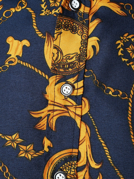 Vintage Flower Chain Print Long Sleeve Shirt