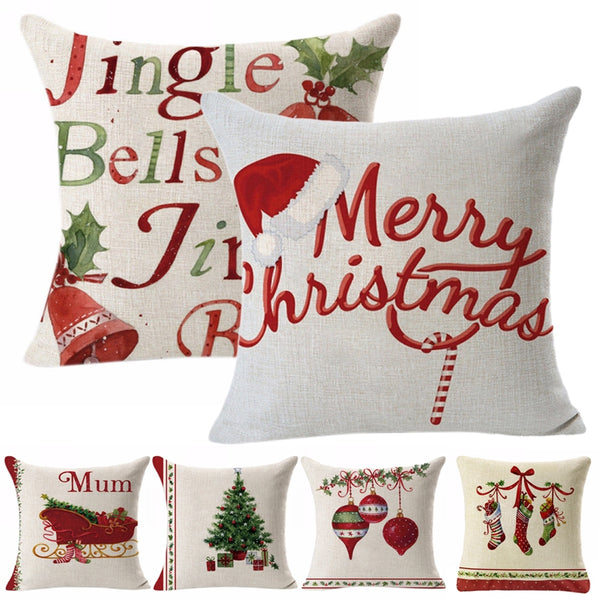 18" Christmas Xmas Linen Cushion Cover Throw Pillow Case Home Decor Festive UK