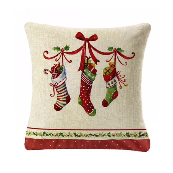 18" Christmas Xmas Linen Cushion Cover Throw Pillow Case Home Decor Festive UK