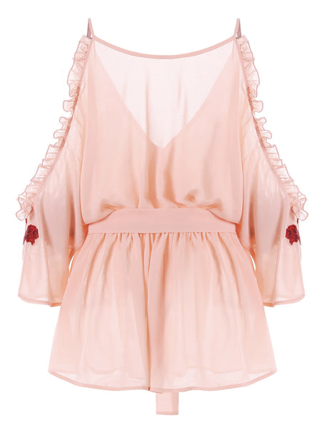 Cold Shoulder Embroidery Surplice Blouse