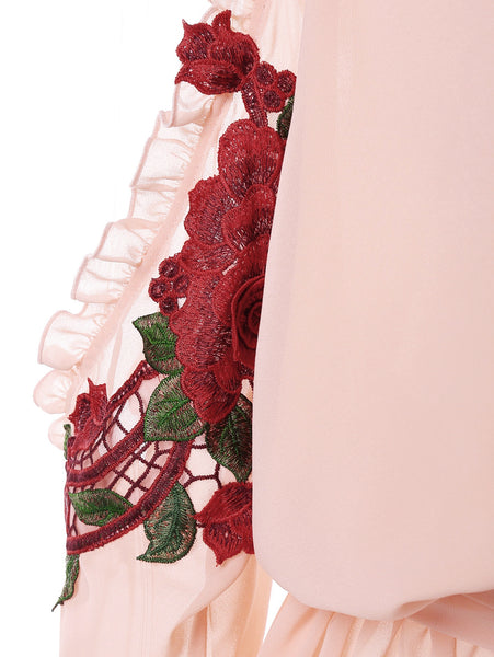 Cold Shoulder Embroidery Surplice Blouse