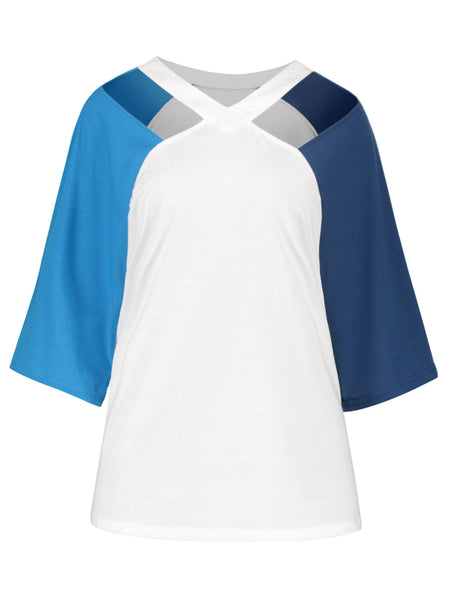 Cut Out V Neck Plain T-shirt