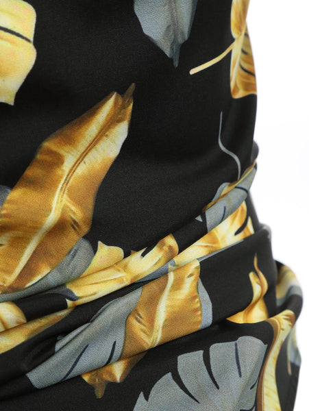 Allover Golden Leaves Print Casual Shirt