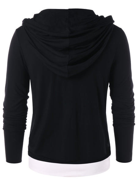 Contrast Color Zip Embellished Long Sleeve Hoodie